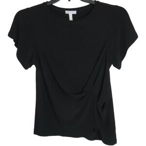 Leith Short Sleeve Blouse, Crew Neck Stretch Jersey Top Womens XS Black NWOT